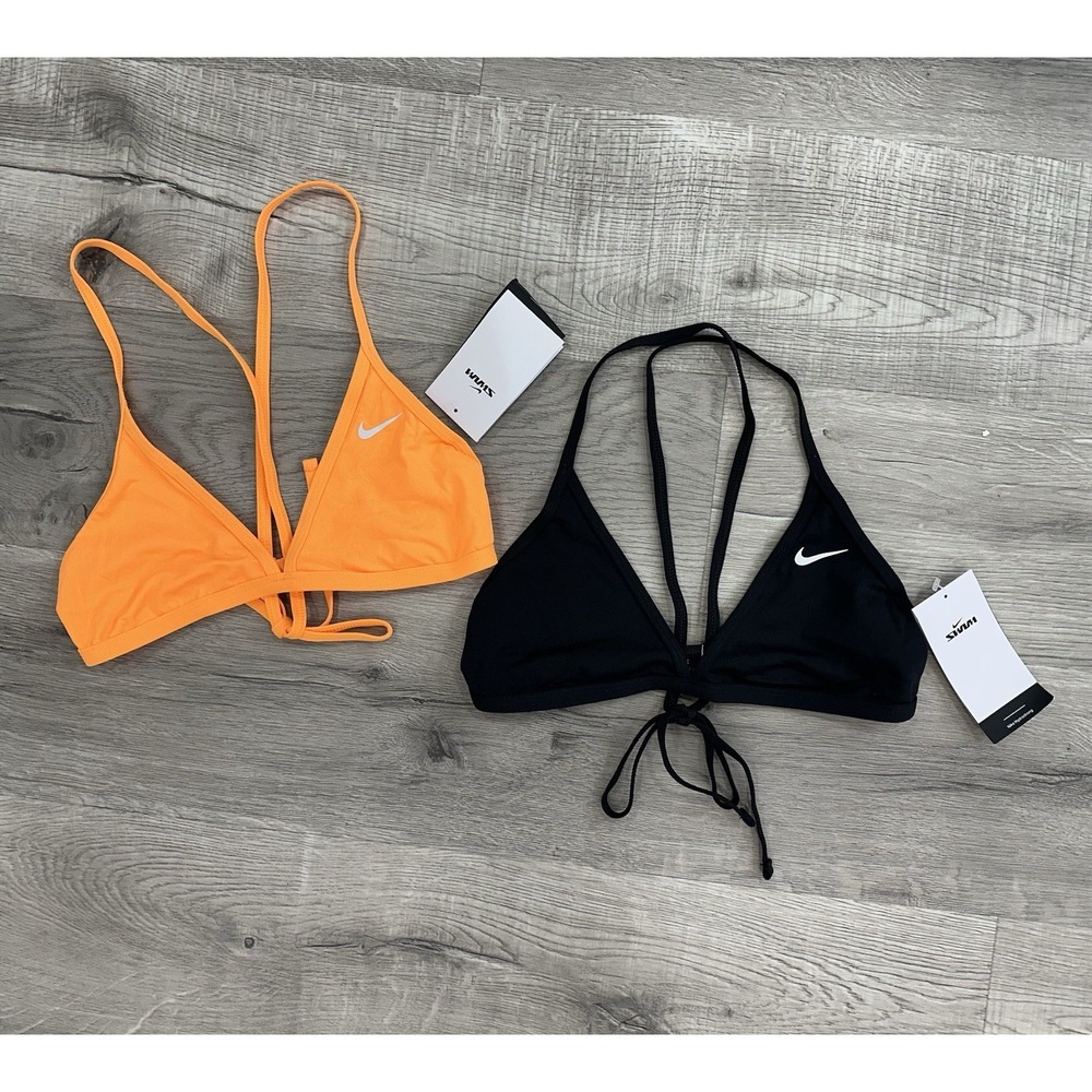 Nike Orange & Black Triangle Swim Bikini Tops